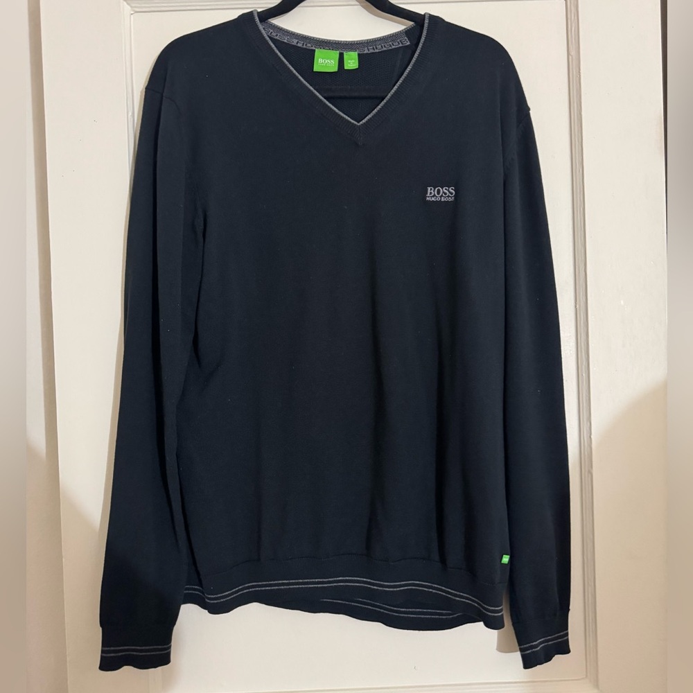 BOSS Men's Black V-Neck Sweater